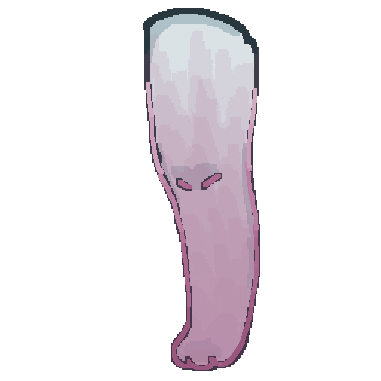 A drawing of a ms paint style leg. from the toes up there is a purple-pink gradient that gradually becomes gray at the top.